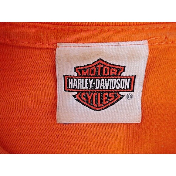 Harley Davidson T Shirt Motorcycles New Smyrna Graphics Orange Tee Mens Size S - Picture 6 of 8